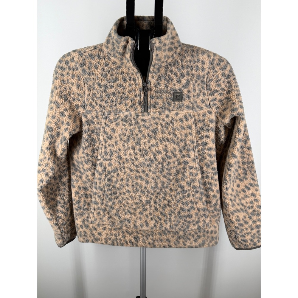 Billabong Adventure Division Leopard Fleece Quarter Zip Pullover Tan Grey Small